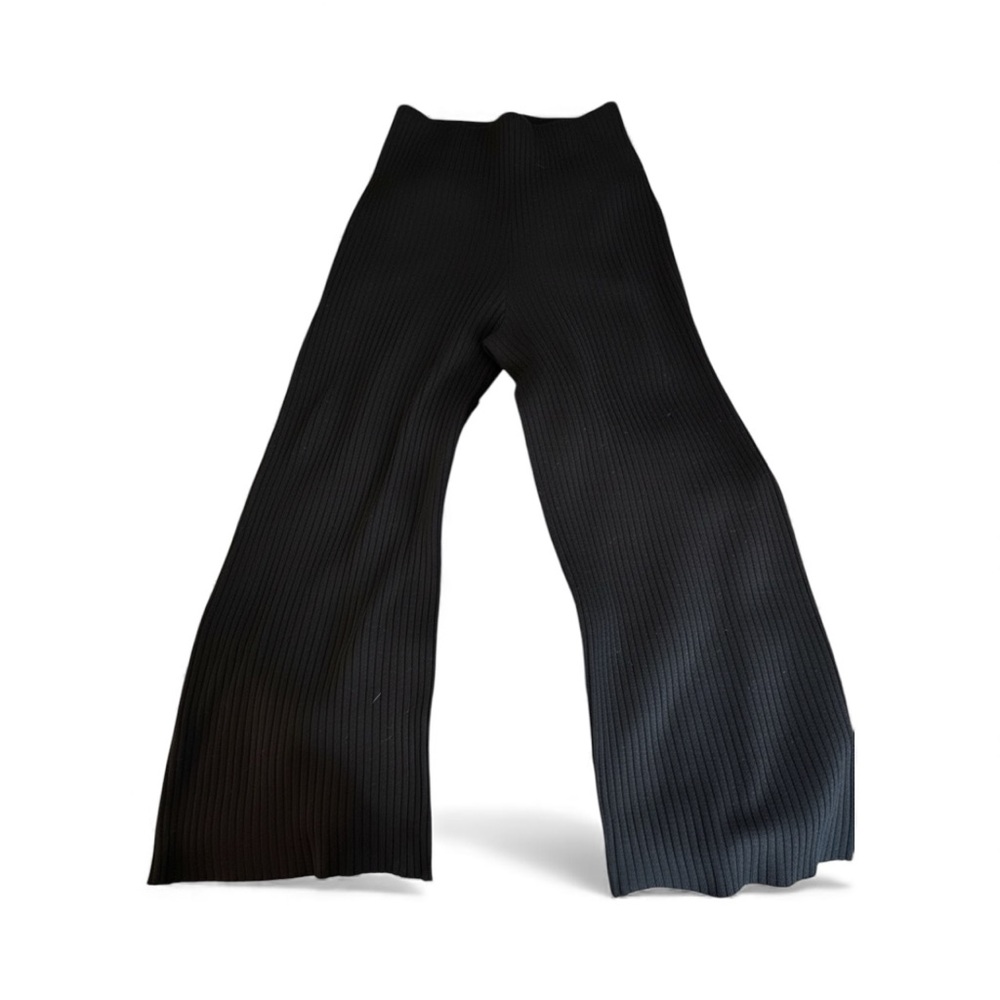 The Drop Catalina Black Ribbed Wide Leg Pants